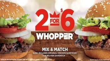 Burger King 2 for $6 Whopper Deal