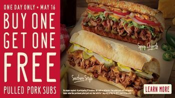 Quiznos B1G1 Pulled Pork Sub